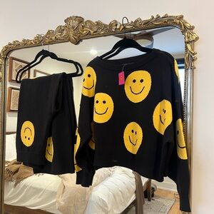Dressed in LALA “The Most Fun” Black and Yellow Smiley Pants & Knit Set